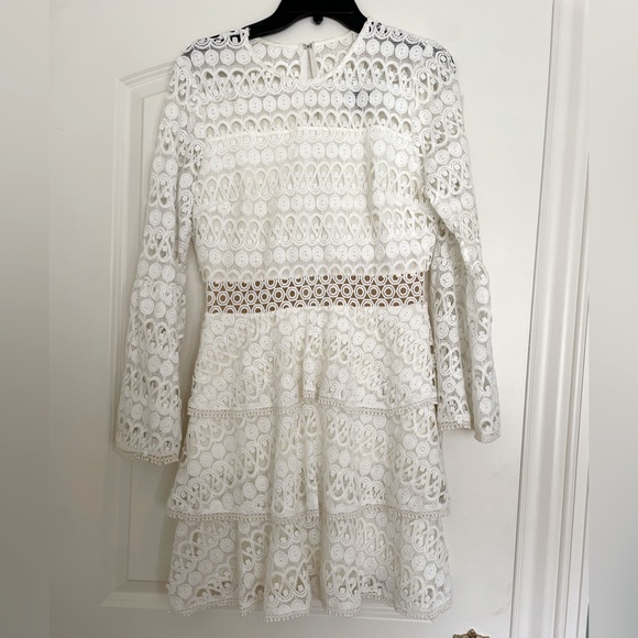 Aqua White Lace Long Sleeve Tiered Dress - Picture 1 of 3